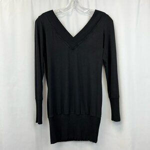 Cache Womens Sweater Black Stretch V Neck Long Sleeve Pullover USA XS